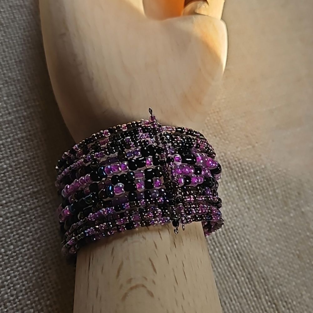 Whimsy Goth Beaded Cuff Bracelet Purple Black Pink - Picture 4 of 8
